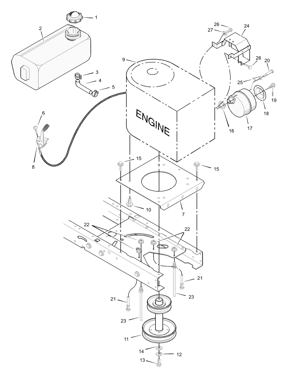 Engine Mount Diagram and Parts List for 405003X50B 2003 Briggs and Stratton Lawn Tractor